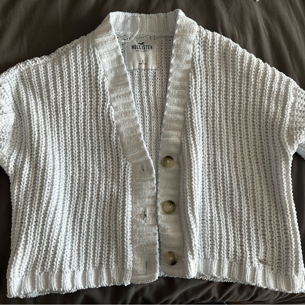 Hollister Women's White Knit Cardigan